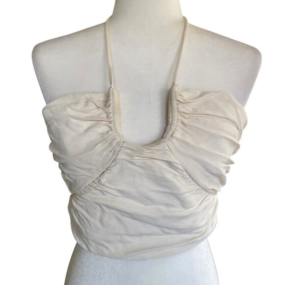 Zara Womens Ivory Adjustable Spaghetti Straps Crop Draped Top XL Beach Coastal - Picture 1 of 8